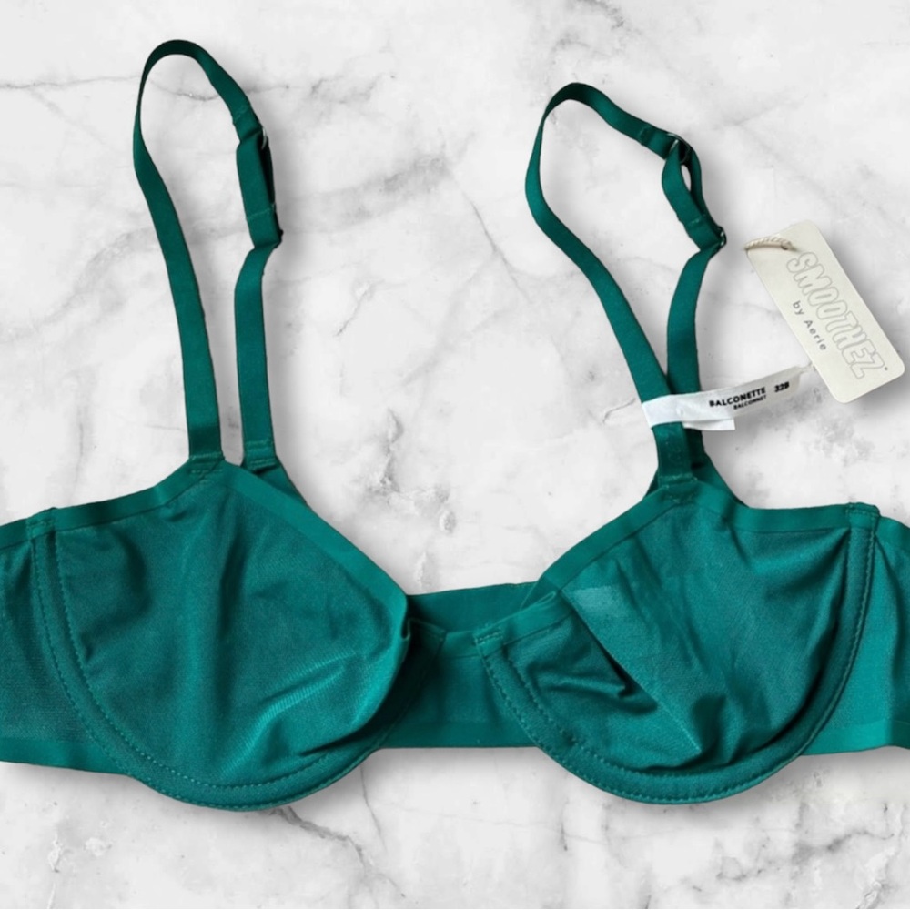 Aerie SMOOTHEZ Mesh Unlined Underwire Bra; Color:Green NWT MSRP $40